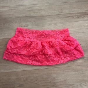 Pink lace ruffley mini skirt